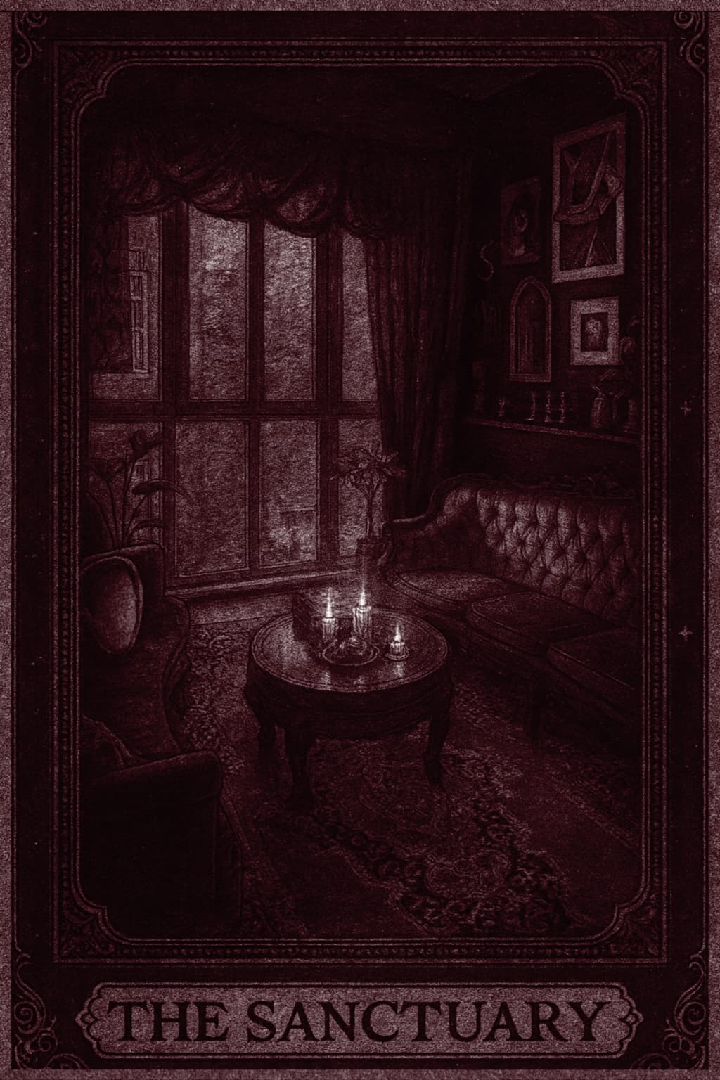 Karta tarota przedstawiająca poczekalnię studia K2.inked